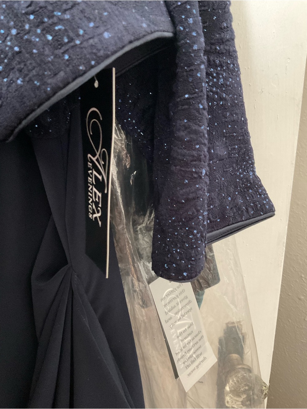 NWT- Alex Evenings Navy Empire Waist Evening Dress with Sparkle Bolero Jacket 16 - Picture 5 of 8